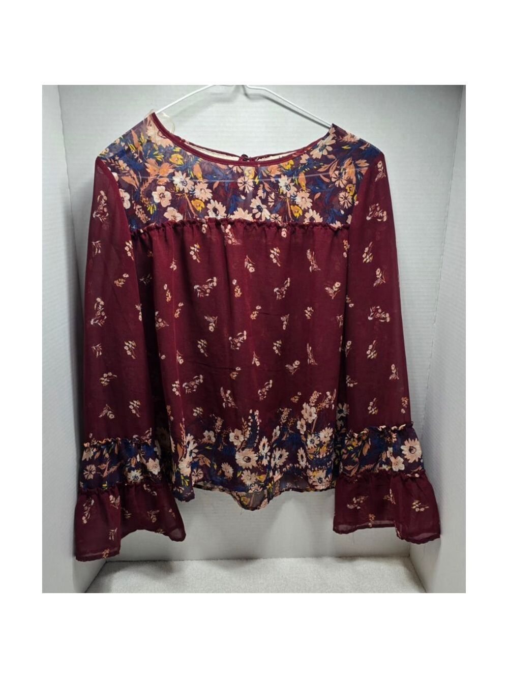Women's Jolt Burgundy Floral Blouse M